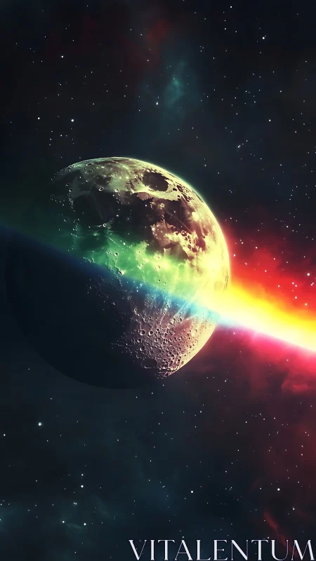 Lunar surface bisected by high-intensity prismatic energy beam