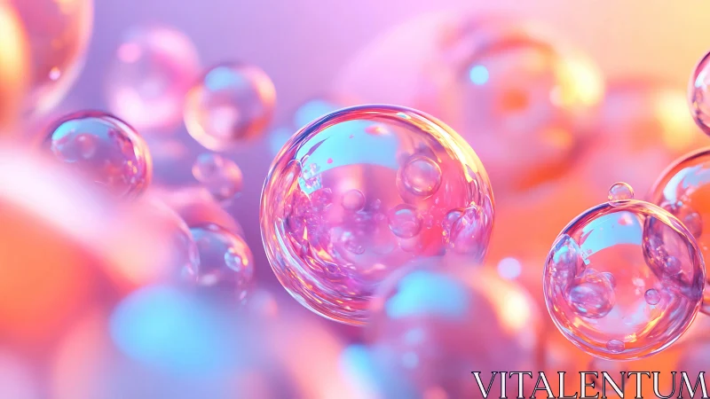 Prismatic soap spheres drift through sherbet-tinted daylight