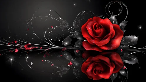 Ethereal Red Roses Bloom Against Dramatic Black Background