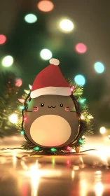 Cheerful kawaii ornament glows softly in cozy holiday lights