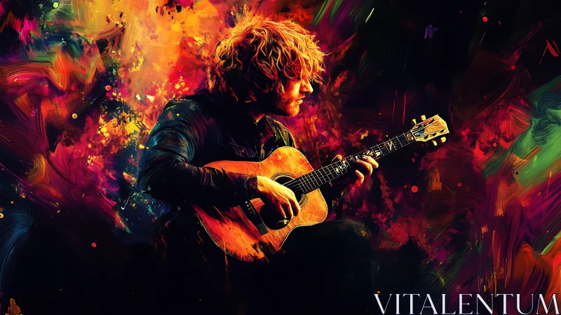 Guitar daydreams painted in wild neon color and quiet fire.