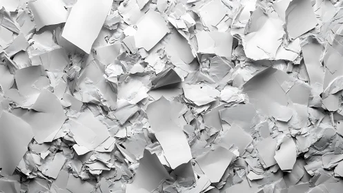 Crumpled monochrome paper shards create abstract sculpted depth