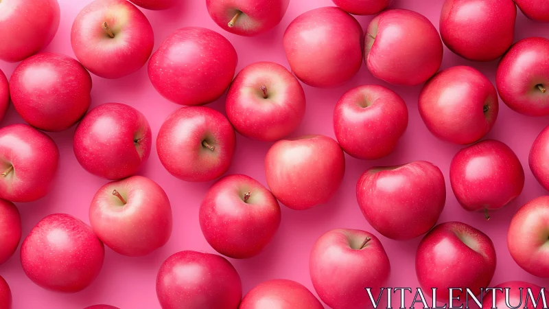 Glossy red apples form tight pattern on vivid pink background