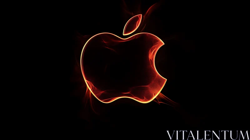 Fiery apple logo outline over deep black background.