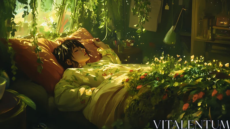 Dreamy garden bedroom where quiet morning light lingers.