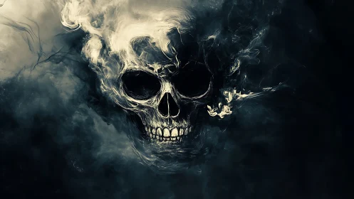 Smoky skull emerging from dark atmospheric background.