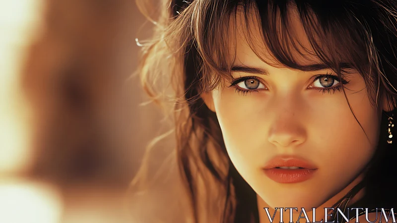 Close-up portrait of young woman with intense gaze.