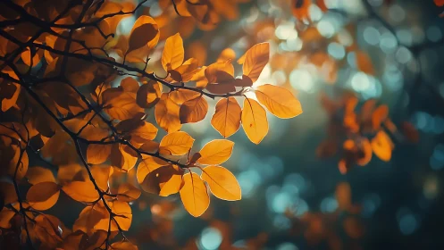 Golden Autumn Leaves in Soft Focus Nature Photography.