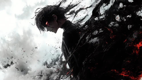 Dark anime figure dissolves into chaotic black energy