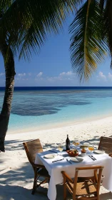 Tropical Beachfront Dining Under Palm Fronds.