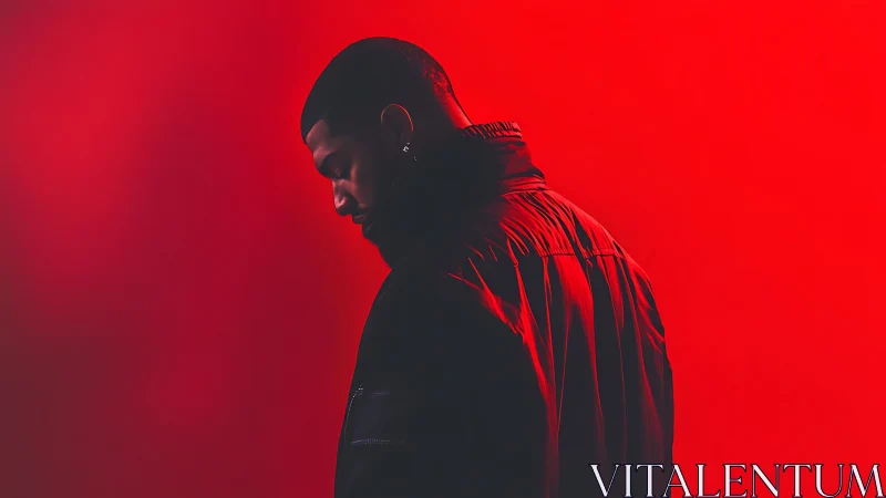 Moody red-lit male silhouette in dramatic studio portrait.