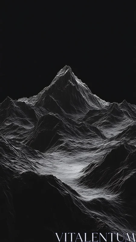 Monochrome high-contrast digital terrain ridge under void sky