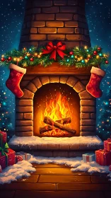 Cozy Christmas fireplace glowing with warmth and cheer.