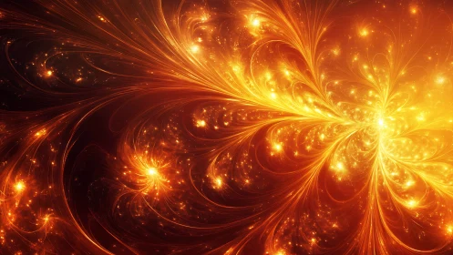 Solar petal nebula bursting into molten golden currents.
