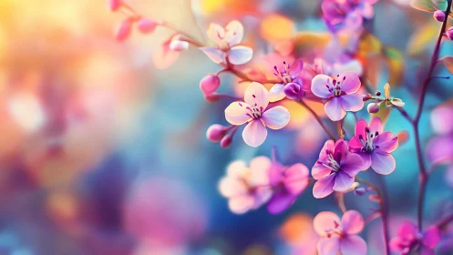 Colorful Small Flowers in Soft Focus with Warm and Cool Tones