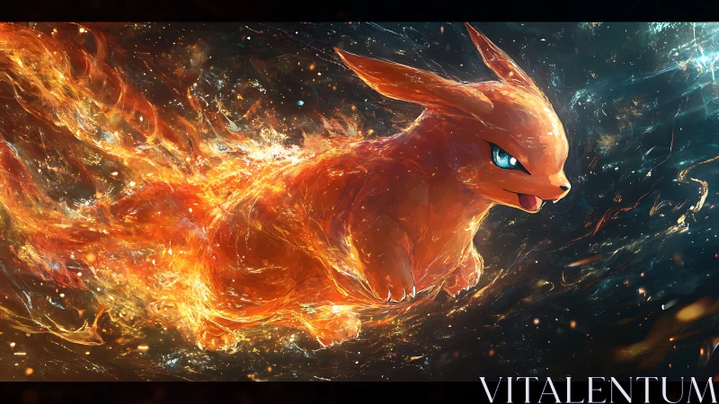 Ignited quadruped comet with turbulent plasmic flame trail.