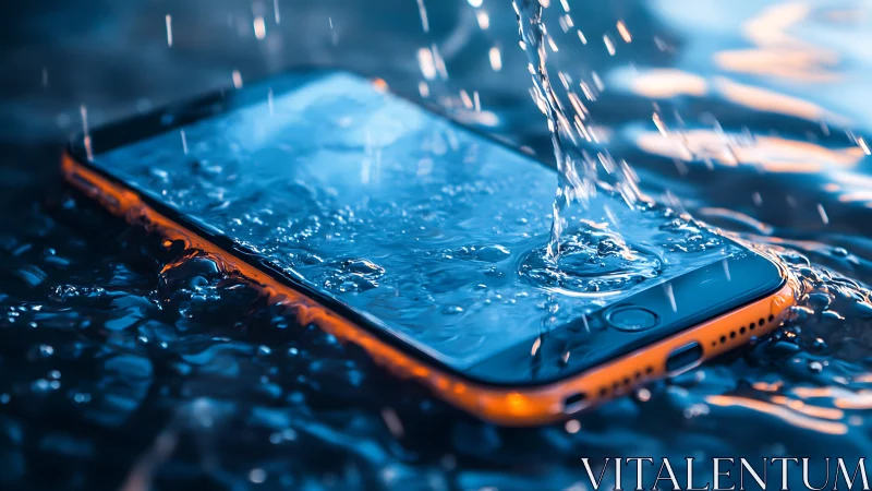 Waterproof smartphone absorbs direct splash in blue light.