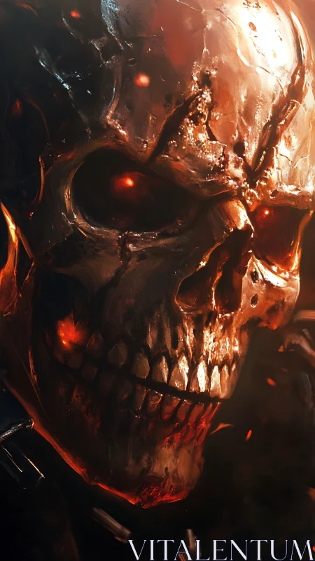 Molten infernal skull portrait in burning ember light.
