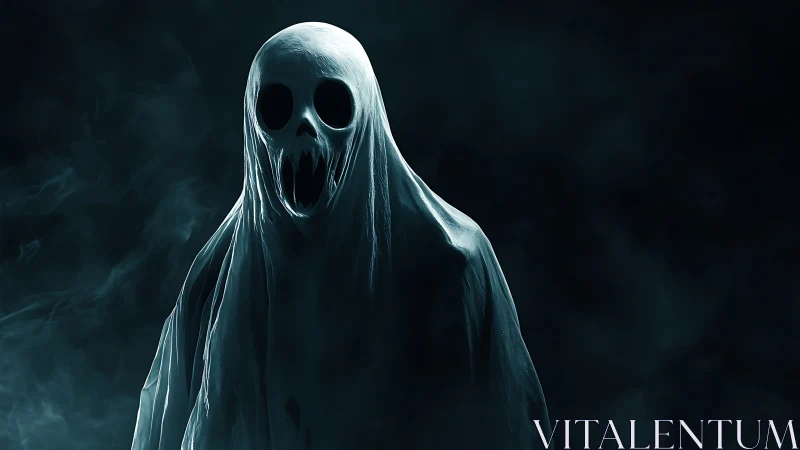 Spectral cloaked figure rendered in dramatic low key lighting