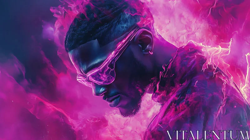 Neon dreamwalker in magenta smoke and electric quietude.