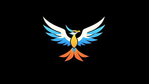 Stylized Phoenix Bird Logo with Blue and Orange Feathers on Black.