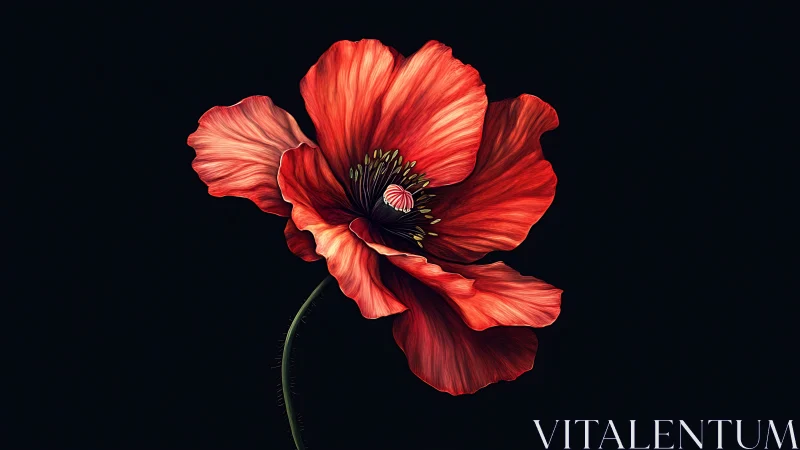Striking Red Poppy Blooms Against Dark Background.