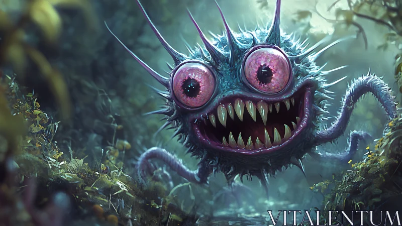 Spiked one-eyed forest creature rendered with wet specular skin