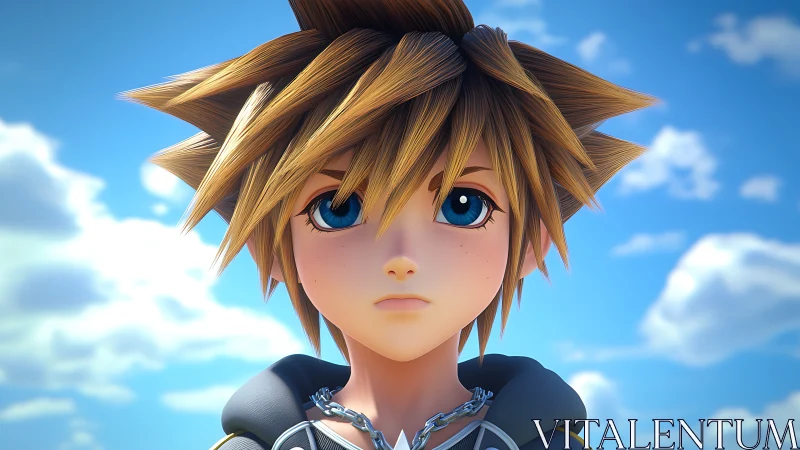 Sky-eyed anime hero gazes upward in daydream stillness.