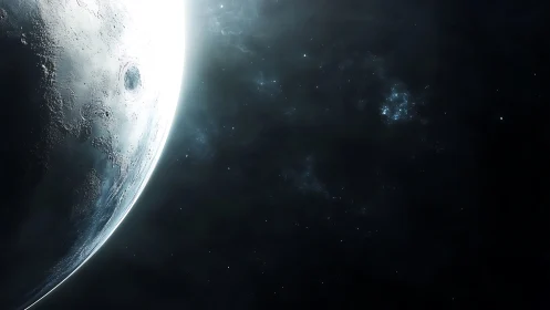 Soft lunar horizon welcomes a quiet galaxy of distant stars