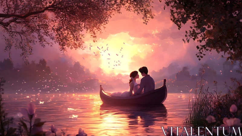 Two Hearts Drift Through Golden Sunset.