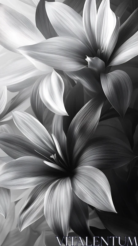 Monochrome Floral Petals Rendered in Grayscale Digital Art.