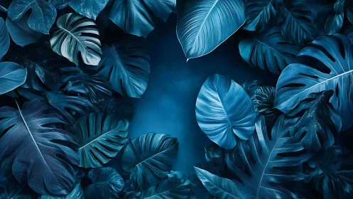 Nocturnal cyan foliage array with radial negative space core.