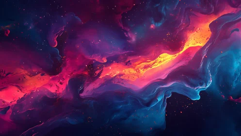 Nebular fluid dynamics render with luminous magenta cyan vortex band