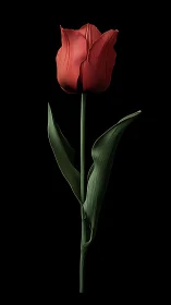 Red tulip with layered petals against black background study