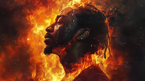 Intense Portrait Engulfed in Powerful Flames