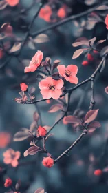 Pink flowering shrub with shallow depth of field.