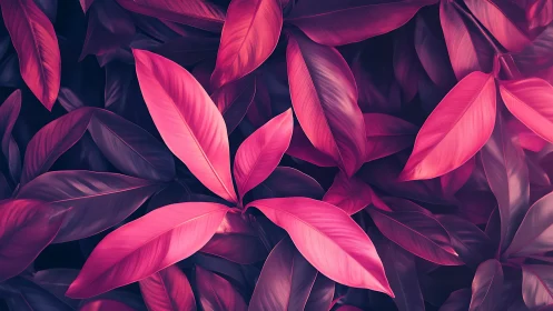 Pink tropical foliage in dense overlapping composition.
