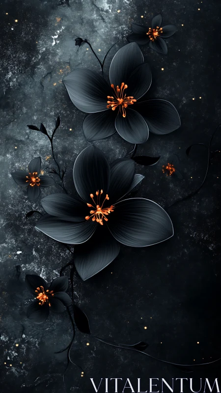 Luminescent Dark Botanical Forms Suspended in Cosmic Texture Field.