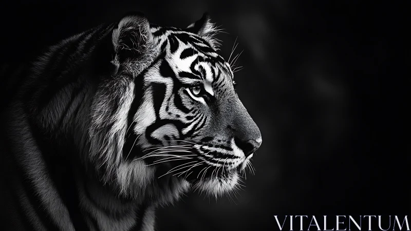 Moonlit monochrome tiger stares through velvet shadow.
