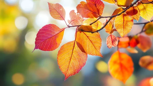 Backlit autumn foliage with macro-detailed venation structure.