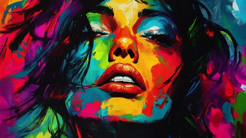Chromatic portrait captures emotive face in fluid color fields.