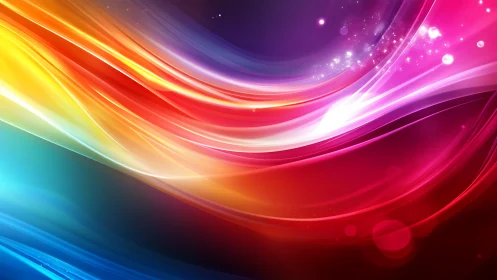 Vibrant neon light waves curve through deep cosmic gradient.