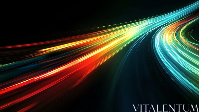 Vibrant Neon Light Trails on Dark Background, Abstract Digital Art.