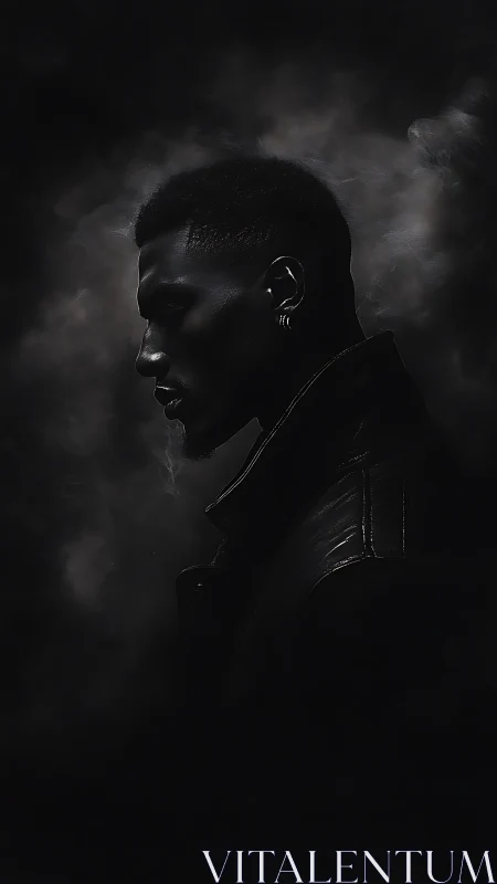 Low key male profile in smoke with hard rim lighting portrait