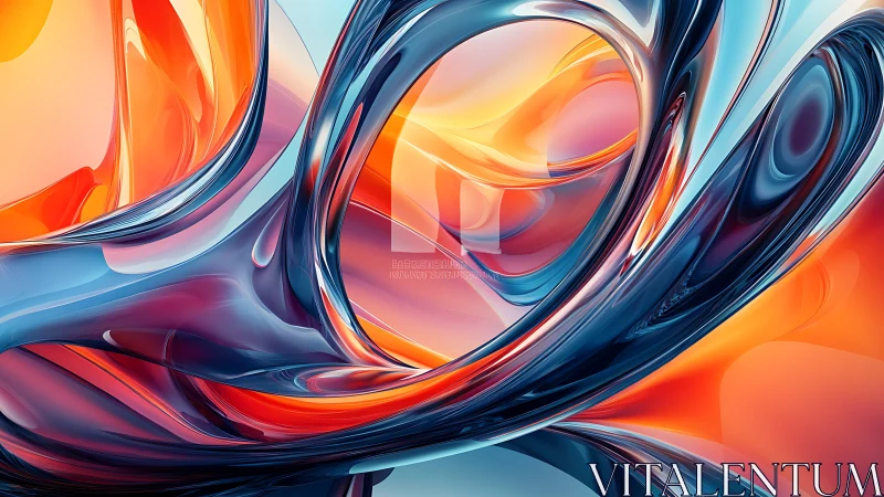 Abstract liquid glass curves in blue, orange, and red forms.
