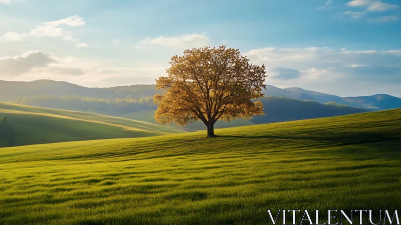 Solitary hilltop tree catching the last golden whispers of day.