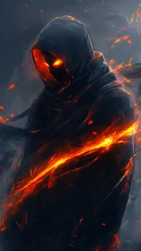 Hooded humanoid figure with molten fissures and ember gaze.