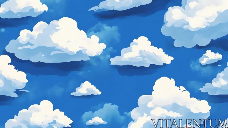 Digital cloudscape pattern over bright blue sky field.