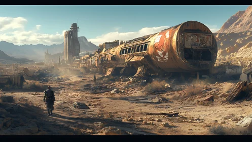 Dust-scorched starliner dreams while lone wanderer advances