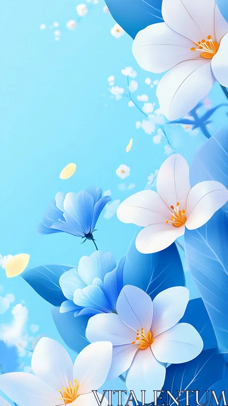 Ethereal Blue Flowers Floating Against Sky